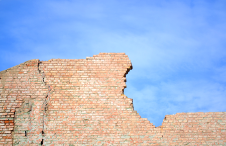 Blue Sky Broken Brick Wall