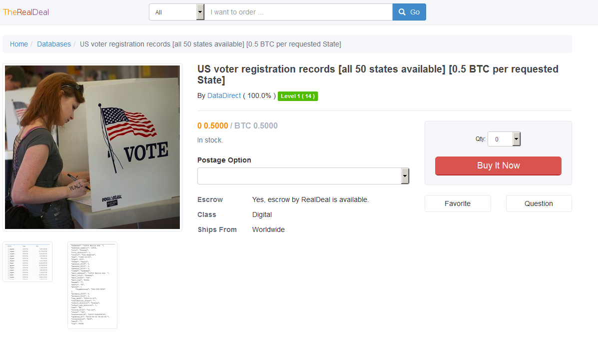 U.S. Voter Registration Database for Sale